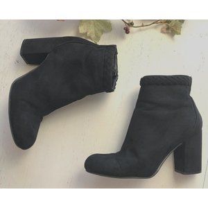 Primark Wide Fit Black Faux Suede Boots Booties Boho Braid Detail US6 UK4